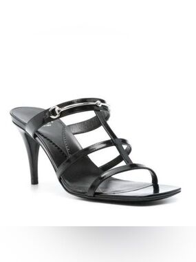 Gucci Divine Black Leather Mule Horsebit Detail Sandals Size EU 36.5